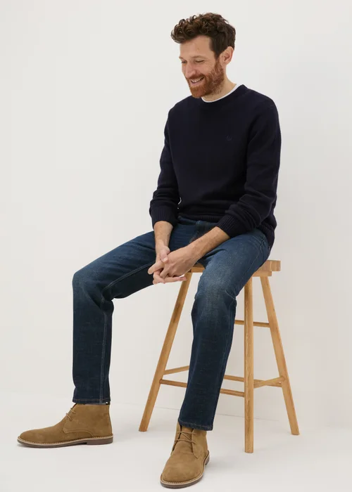 Lincoln Navy Lambswool Crew Neck Jumper - S Image 1