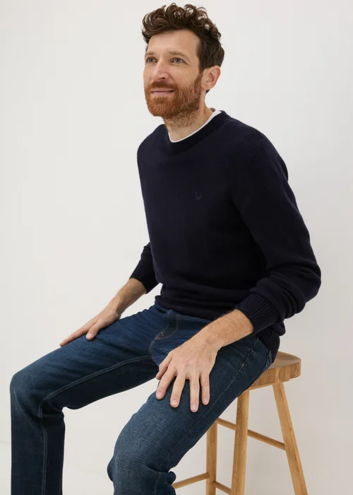 Lincoln Navy Lambswool Crew Neck Jumper - S Image 3