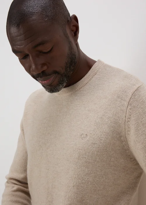 Lincoln Ecru Lambswool Crew Neck Jumper - S Image 3