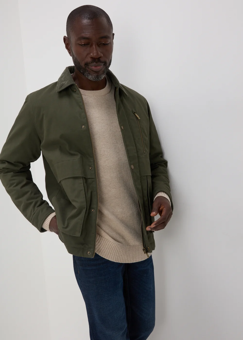 Lincoln Ecru Lambswool Crew Neck Jumper - S Image 4