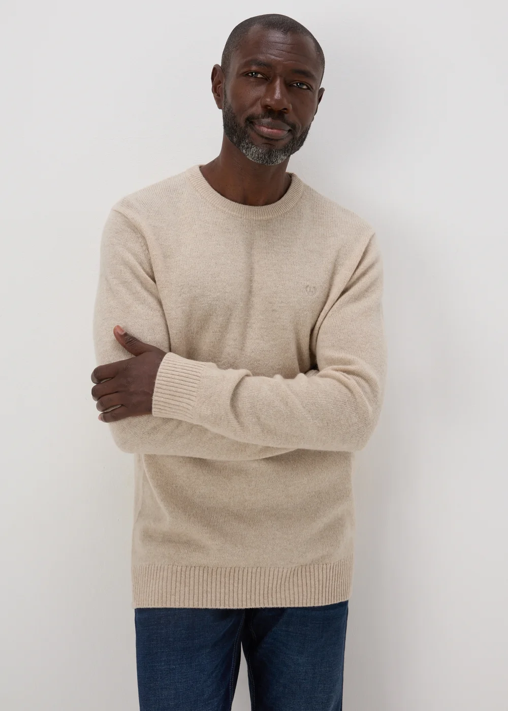 Lincoln Ecru Lambswool Crew Neck Jumper - S Image 1