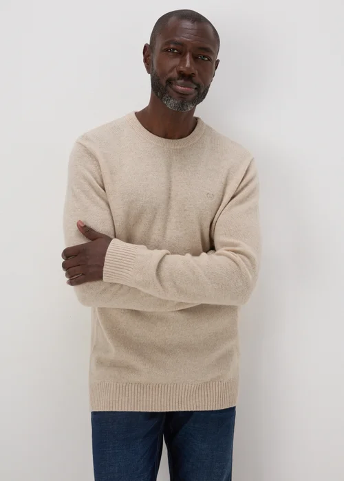 Lincoln Ecru Lambswool Crew Neck Jumper - S Image 1