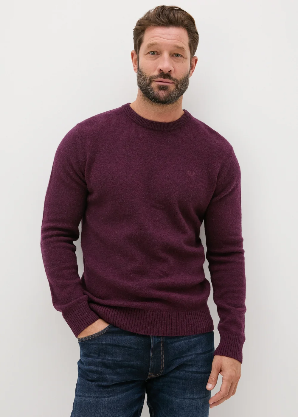 Lincoln Burgundy Lambswool Crew Neck Jumper - Small Image 1