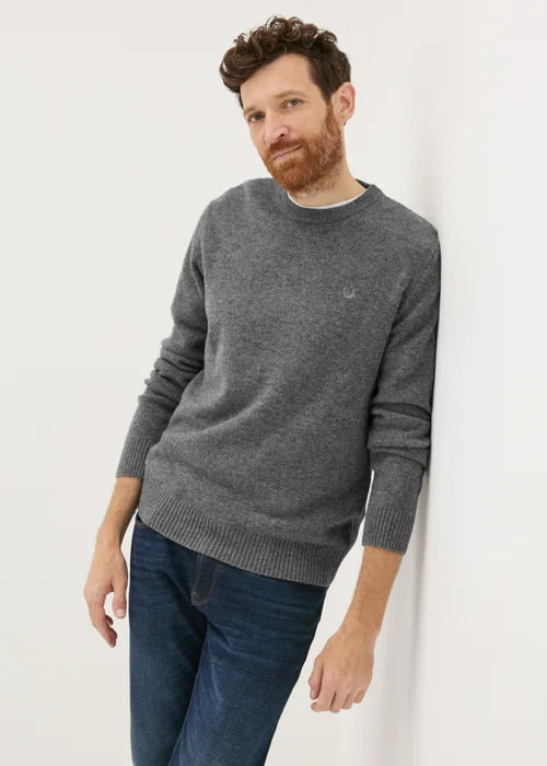 Lincoln Grey Lambswool Crew Neck Jumper - S Image 1
