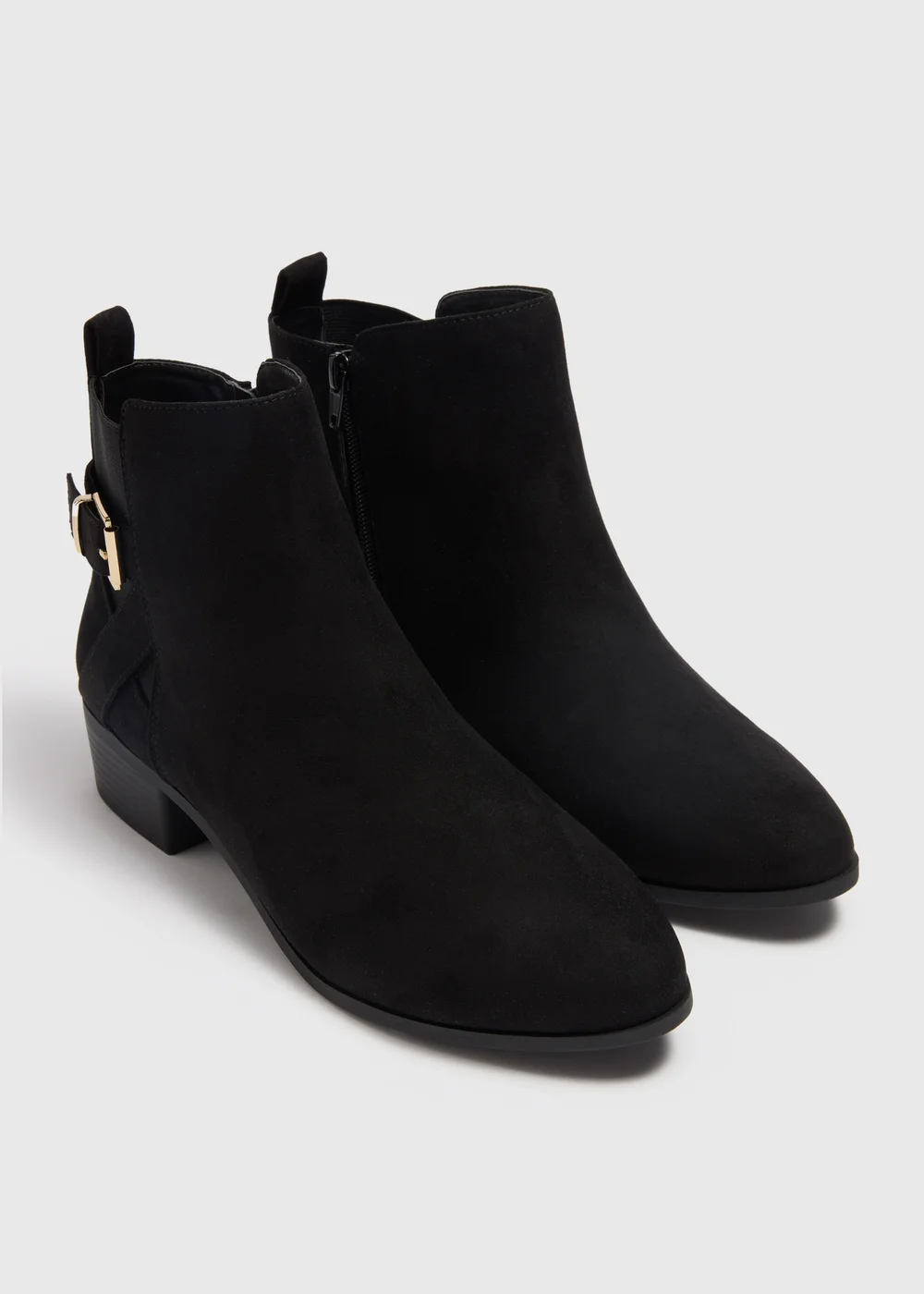 Black Wide Fit Buckle Block Heel Boots - Size 3 Image 1