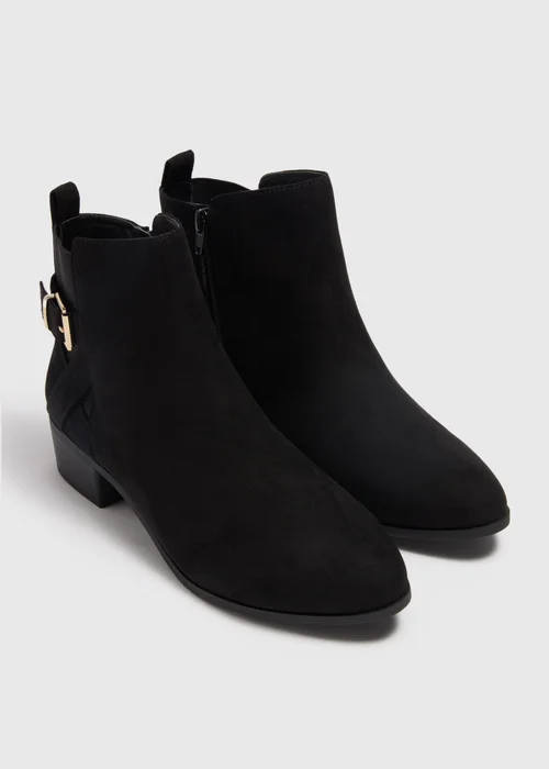 Black Wide Fit Buckle Block Heel Boots - Size 3 Image 1