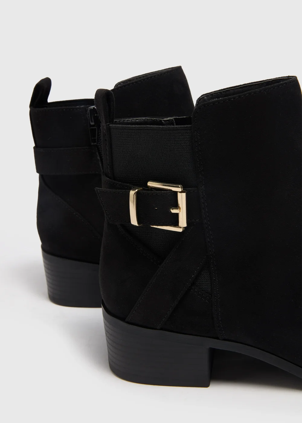 Black Wide Fit Buckle Block Heel Boots - Size 3 Image 2