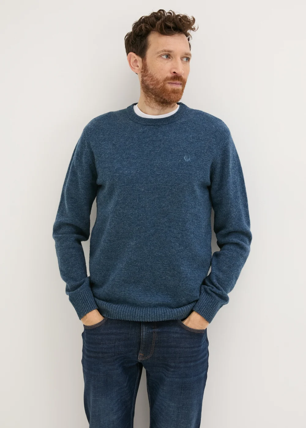 Lincoln Blue Lambswool Crew Neck Jumper - S Image 1