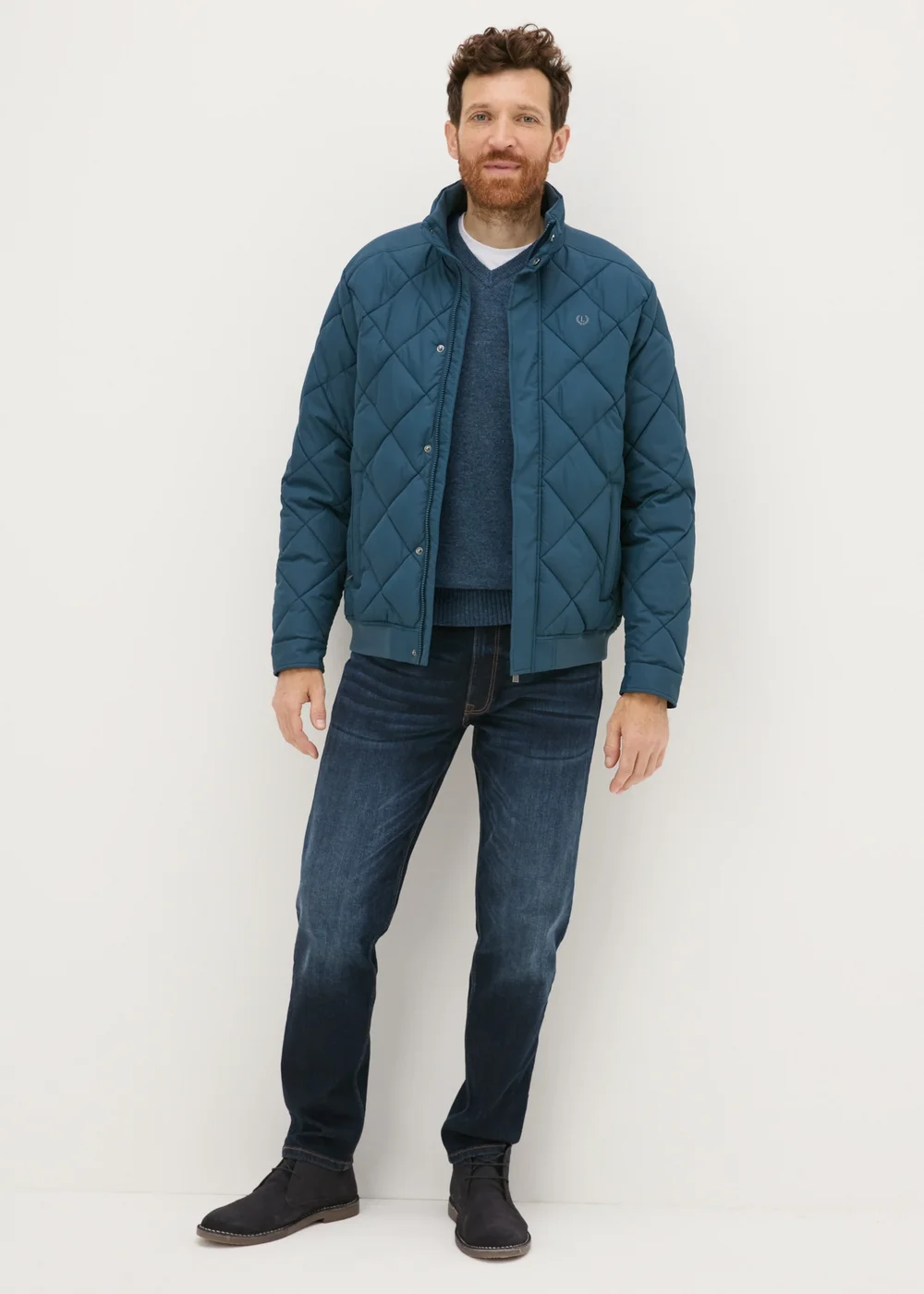 Lincoln Blue Lambswool V Neck Jumper - S Image 2