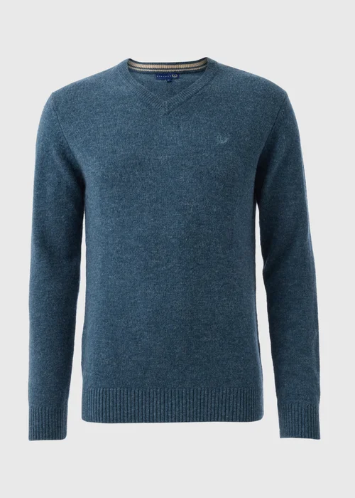 Lincoln Blue Lambswool V Neck Jumper - S Image 3