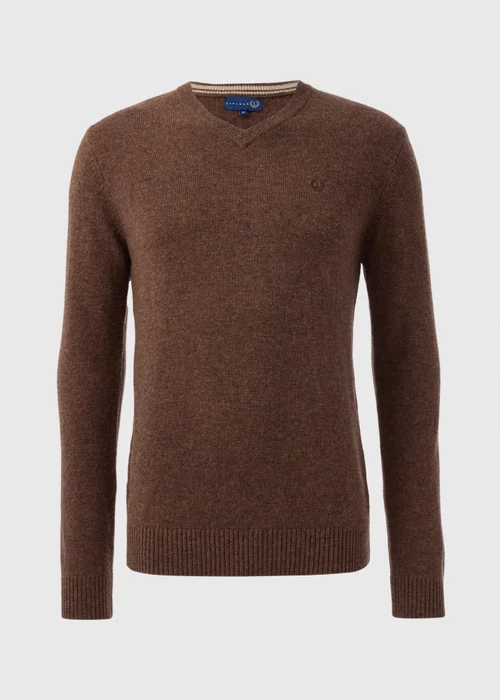 Lincoln Brown Lambswool V Neck Jumper - S Image 4