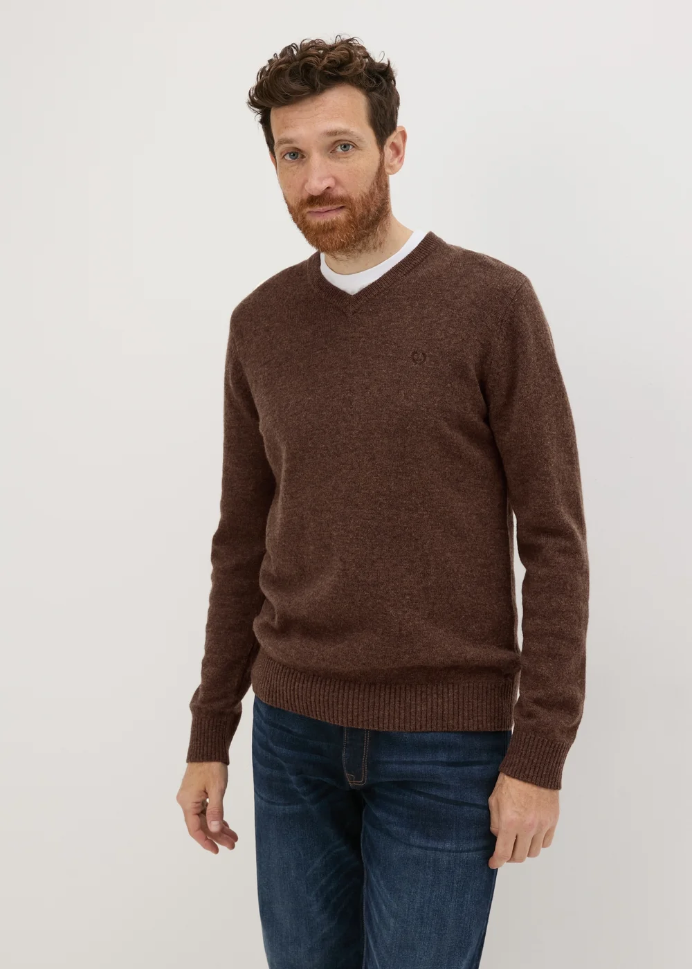 Lincoln Brown Lambswool V Neck Jumper - S Image 1