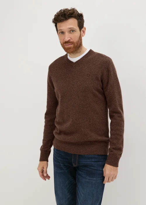 Lincoln Brown Lambswool V Neck Jumper - S Image 1