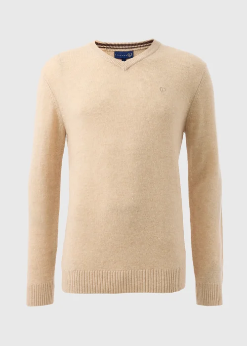 Lincoln Ecru Lambswool V Neck Jumper - S Image 4