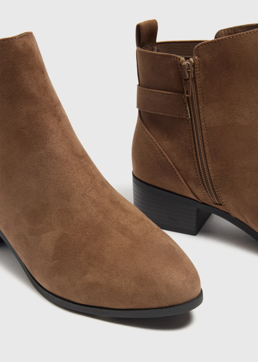 Taupe Wide Fit Buckle Block Heel Boots - 6 Image 2