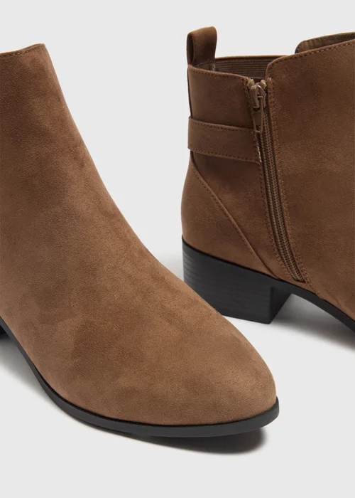 Taupe Wide Fit Buckle Block Heel Boots - 6 Image 2