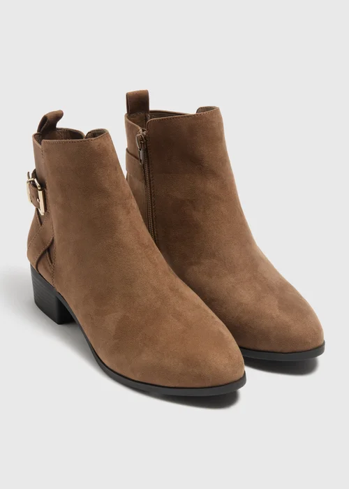 Taupe Wide Fit Buckle Block Heel Boots - 6 Image 1