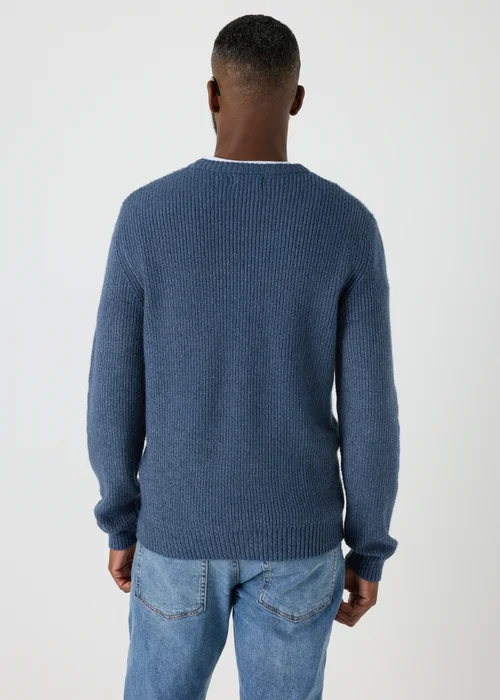 Blue Ribbed Crew Neck Jumper - S Image 2