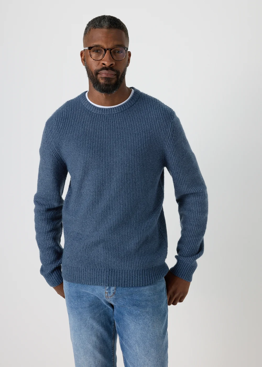 Blue Ribbed Crew Neck Jumper - S Image 1