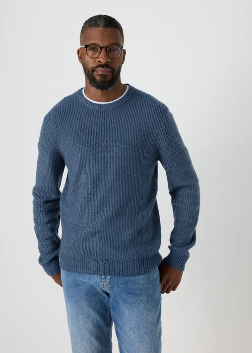 Blue Ribbed Crew Neck Jumper - S Image 1