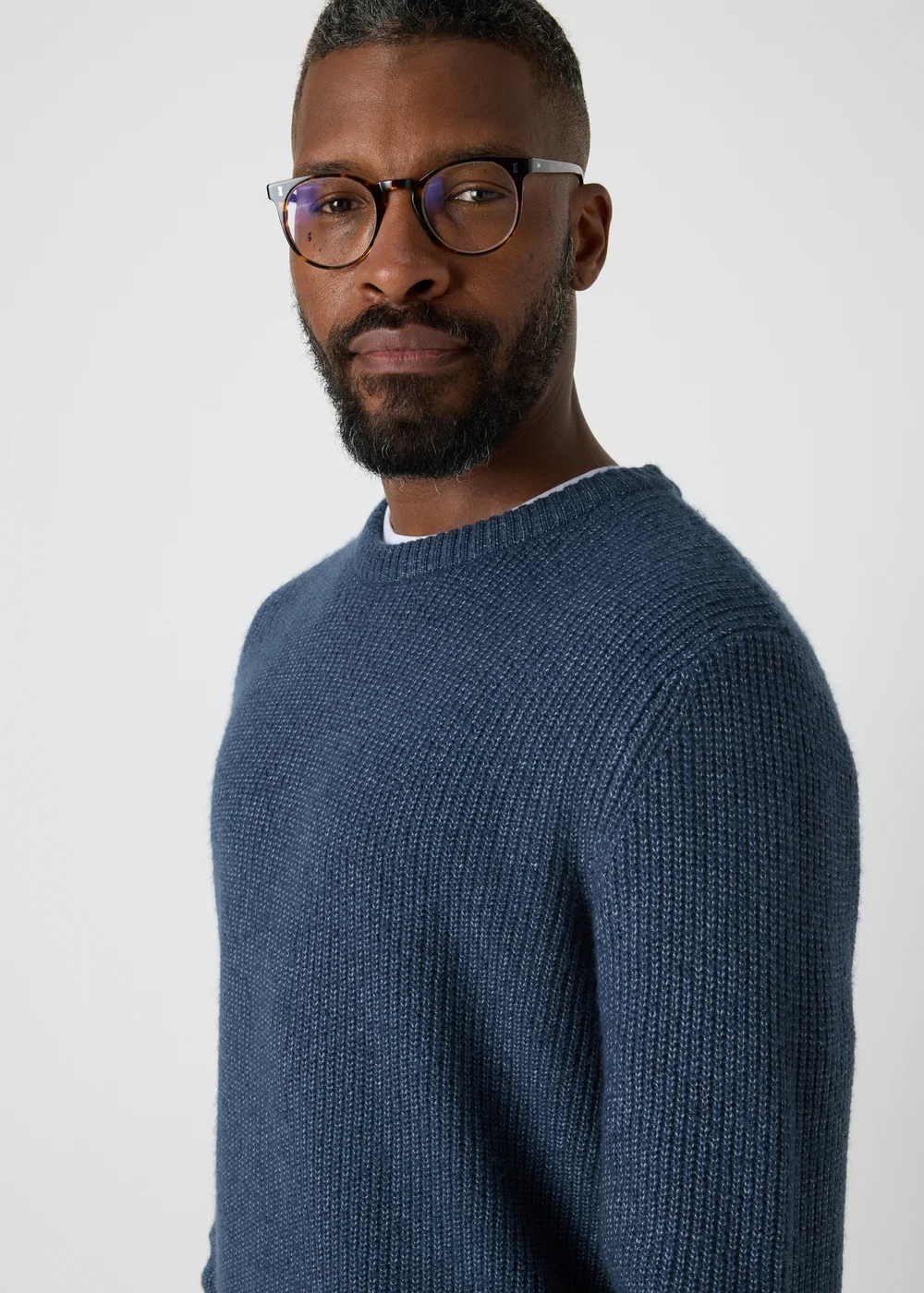 Blue Ribbed Crew Neck Jumper - S Image 3