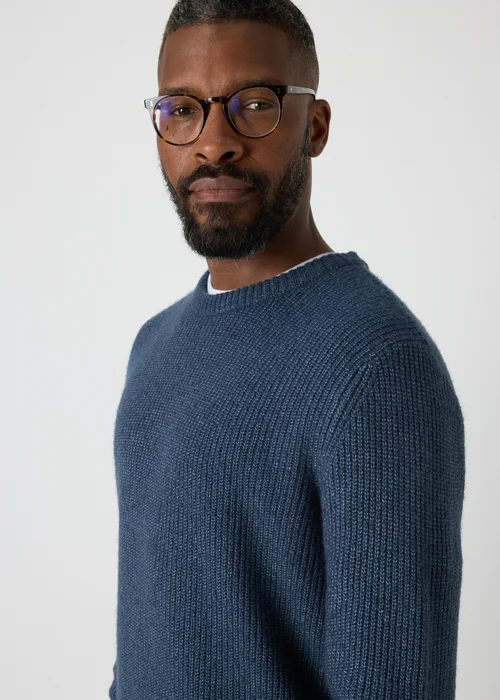 Blue Ribbed Crew Neck Jumper - S Image 3