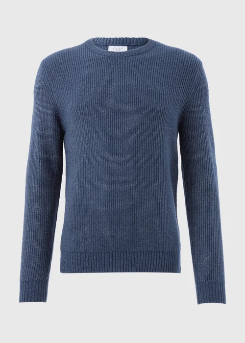 Blue Ribbed Crew Neck Jumper - S Image 4