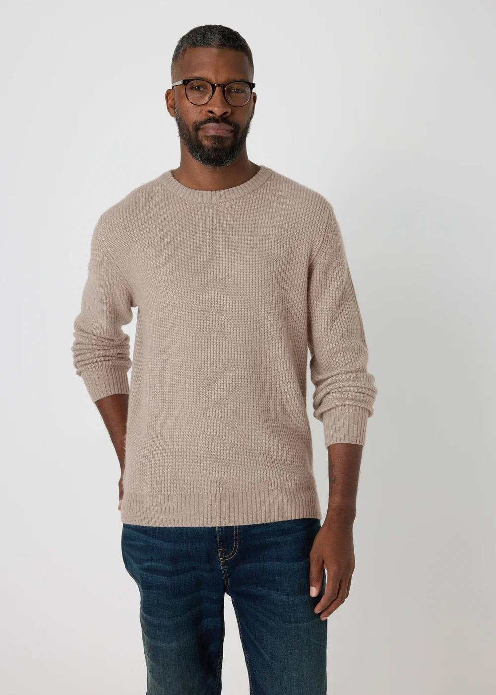 Stone Ribbed Crew Neck Jumper - S Image 3