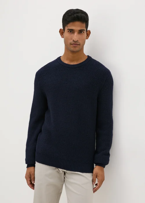 Navy Ribbed Crew Neck Jumper - S Image 1