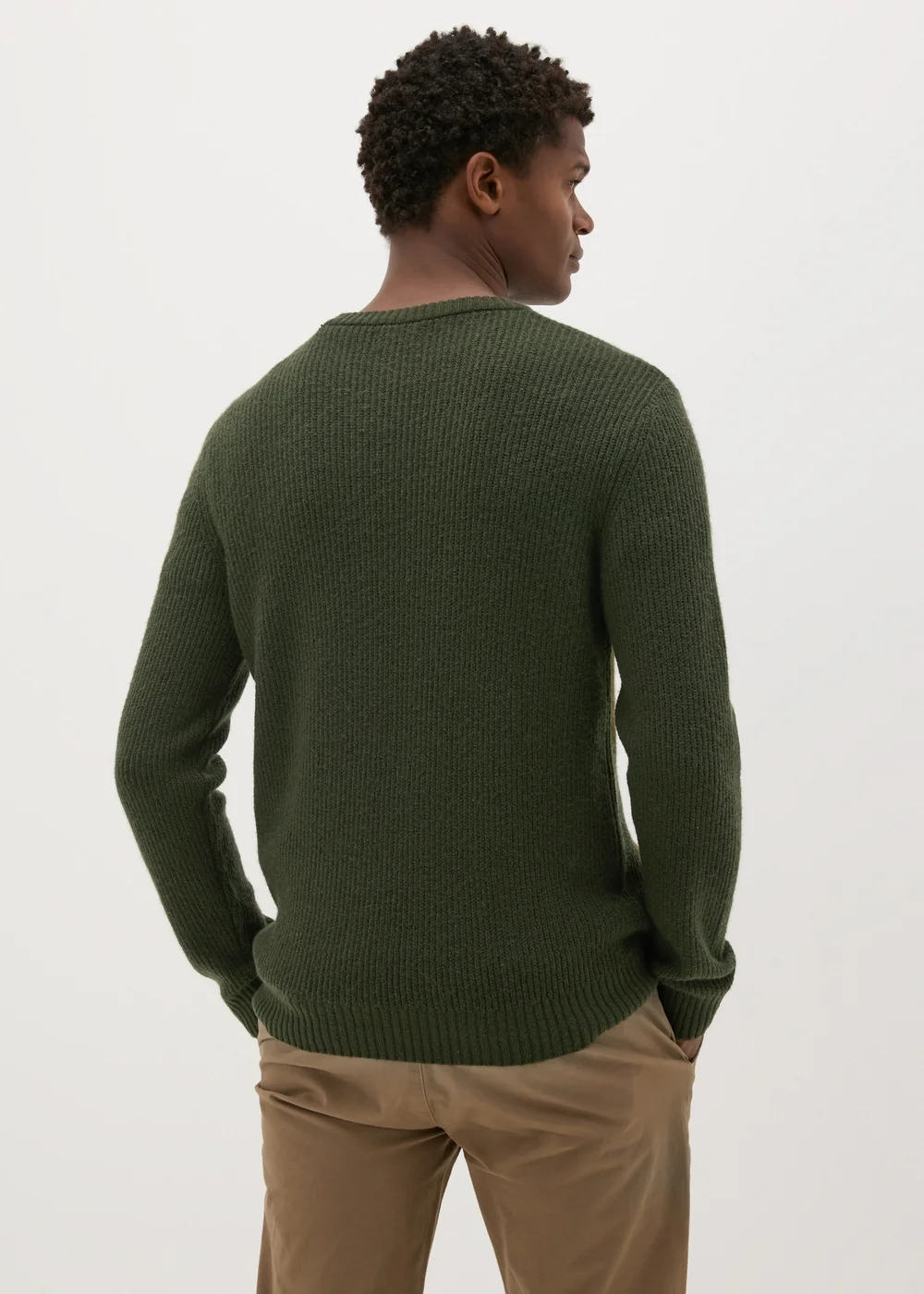 Khaki Ribbed Crew Neck Jumper - S Image 2