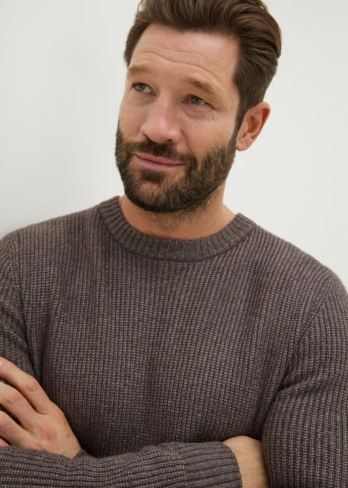 Brown Ribbed Crew Neck Jumper - S Image 2