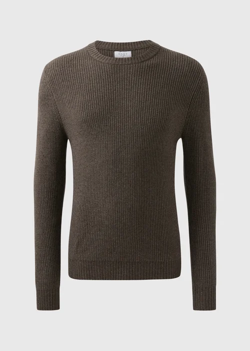 Brown Ribbed Crew Neck Jumper - S Image 4