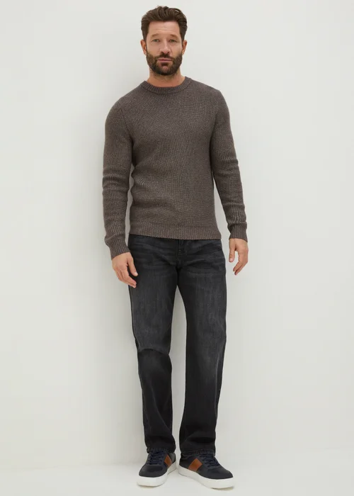 Brown Ribbed Crew Neck Jumper - S Image 3