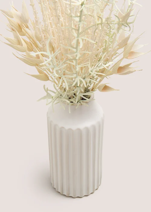 Dried Floral Arrangement In Cream Ribbed Vase Image 2