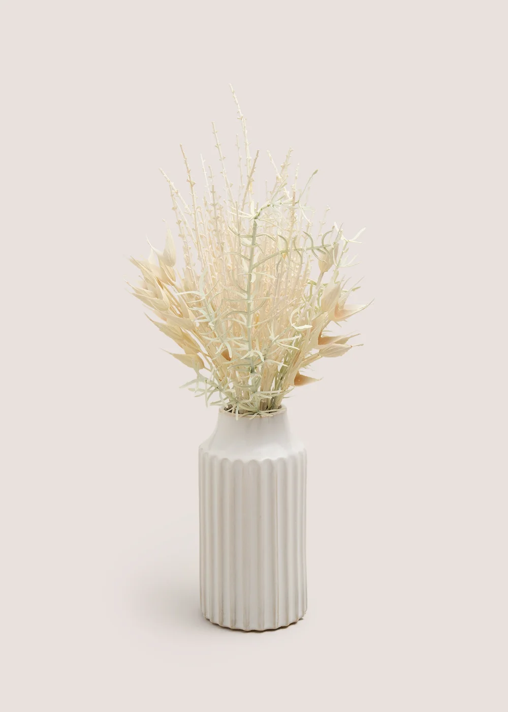 Dried Floral Arrangement In Cream Ribbed Vase Image 1