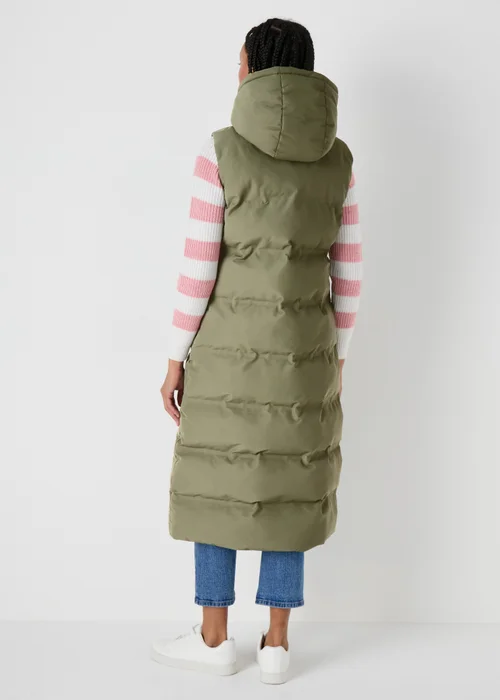 Khaki Contrast Long Padded Gilet - 8 Image 2