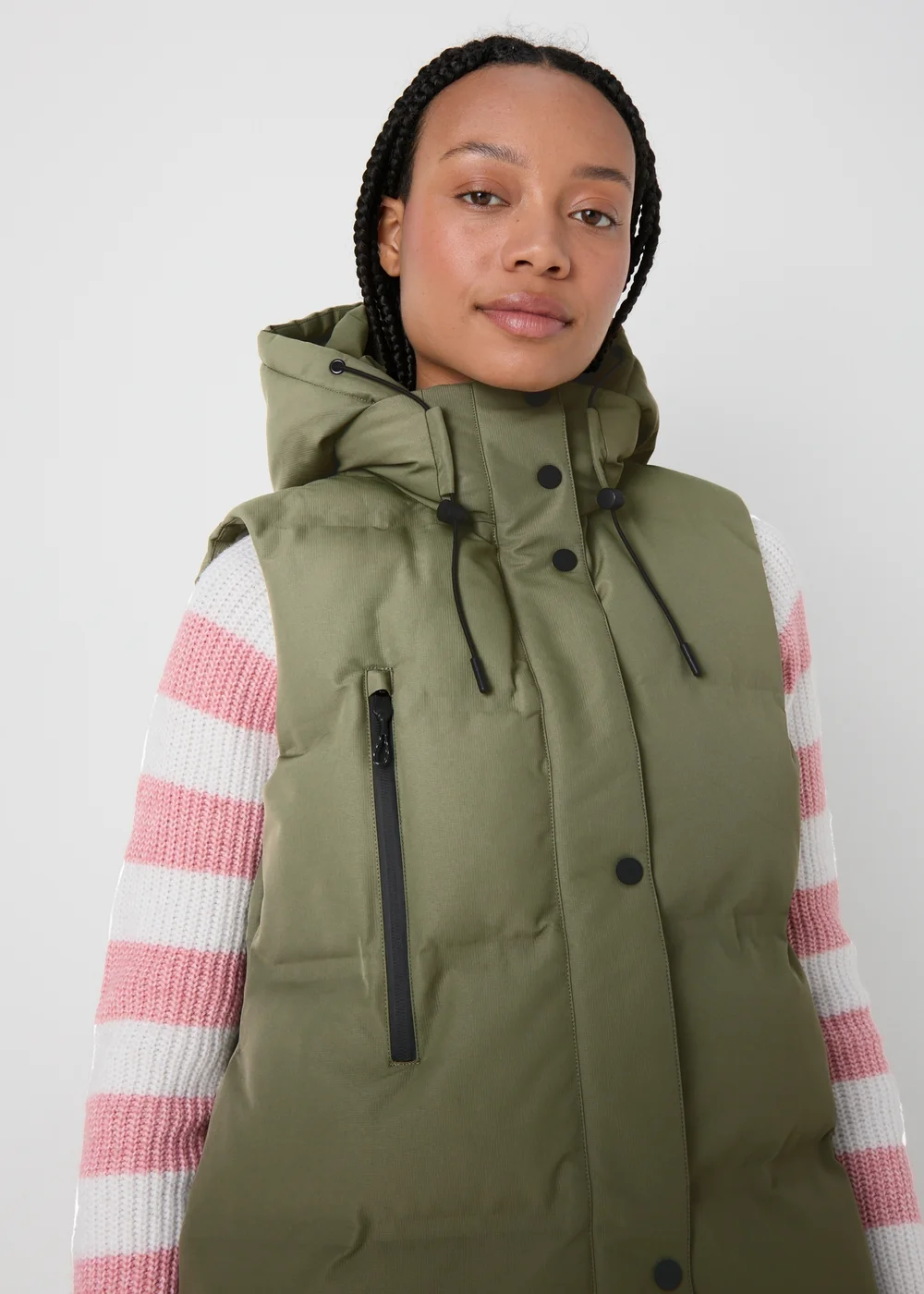 Khaki Contrast Long Padded Gilet - 8 Image 1