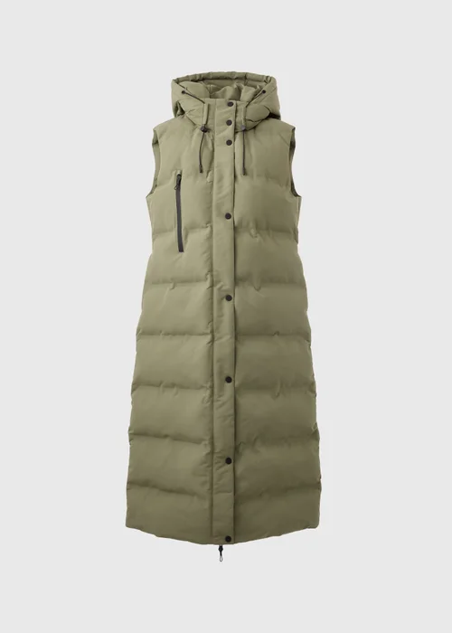 Khaki Contrast Long Padded Gilet - 8 Image 4