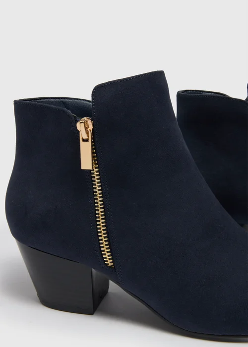 Navy Side Zip Heeled Boots - 3 Image 2