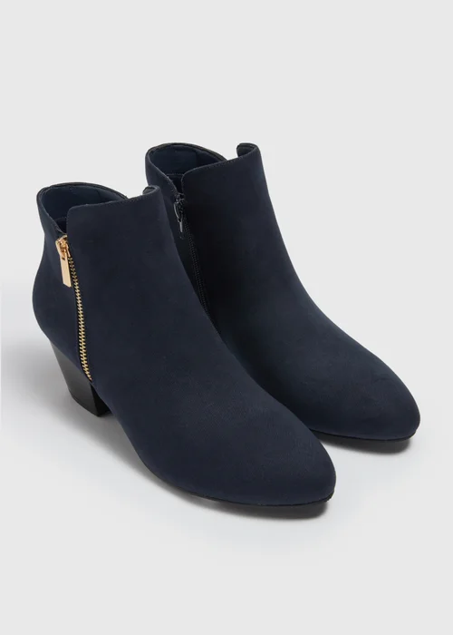 Navy Side Zip Heeled Boots - 3 Image 1