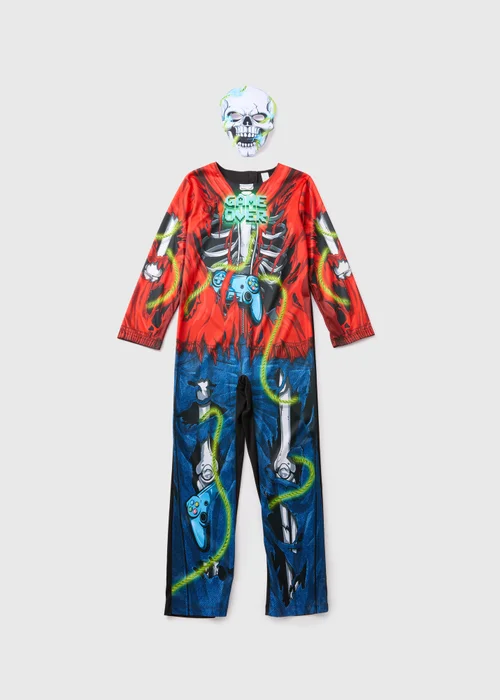 Kids Red Skeleton Gamer Boy Dress Up Costume - 2-3 Yrs Image 1