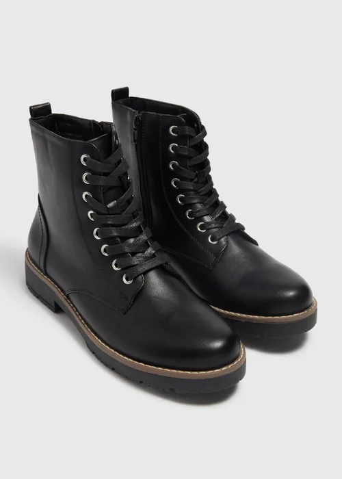 Soleflex Black Lace Up Biker Boots - 8 Image 1