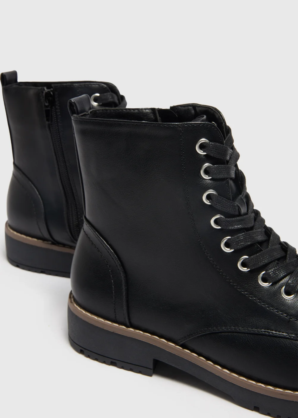 Soleflex Black Lace Up Biker Boots - 8 Image 2