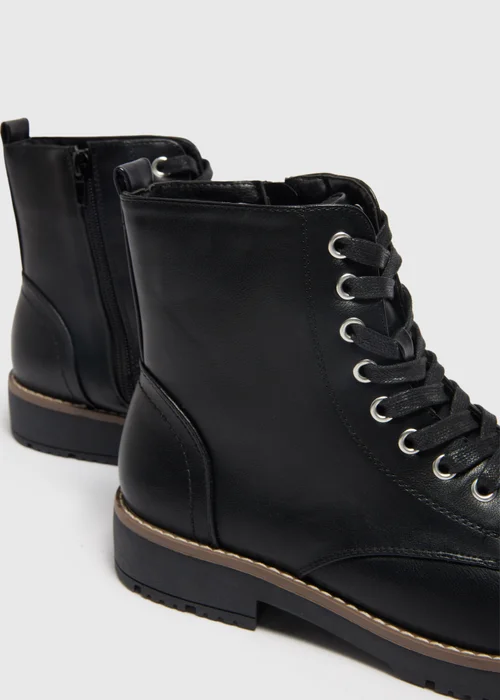 Soleflex Black Lace Up Biker Boots - 8 Image 2