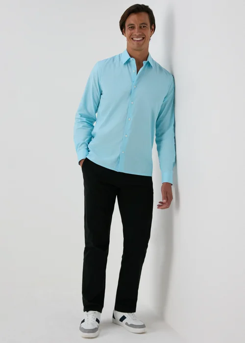 Blue Roll Sleeve Linen Shirt - S Image 4