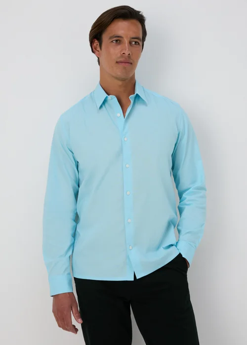 Blue Roll Sleeve Linen Shirt - S Image 1