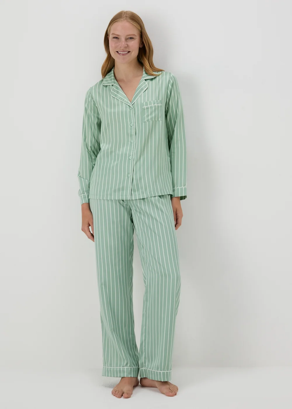 Green Stripe Satin Pyjama Set - Size 8 Image 1