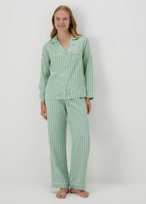 Green Stripe Satin Pyjama Set - Size 8 Image 1