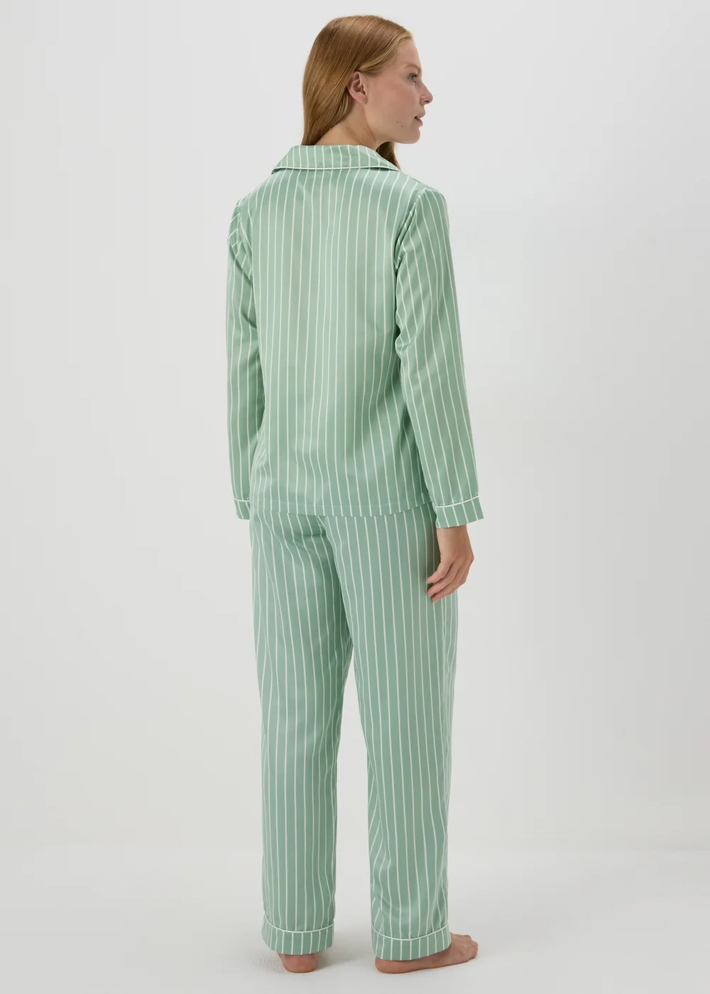 Green Stripe Satin Pyjama Set - Size 8 Image 2