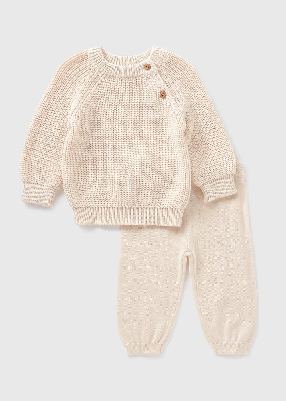 Baby Ecru Rib Knit Jumper & Jogging Bottoms Set (Newborn-23mths) - Age 0 - 3 Months Image 1